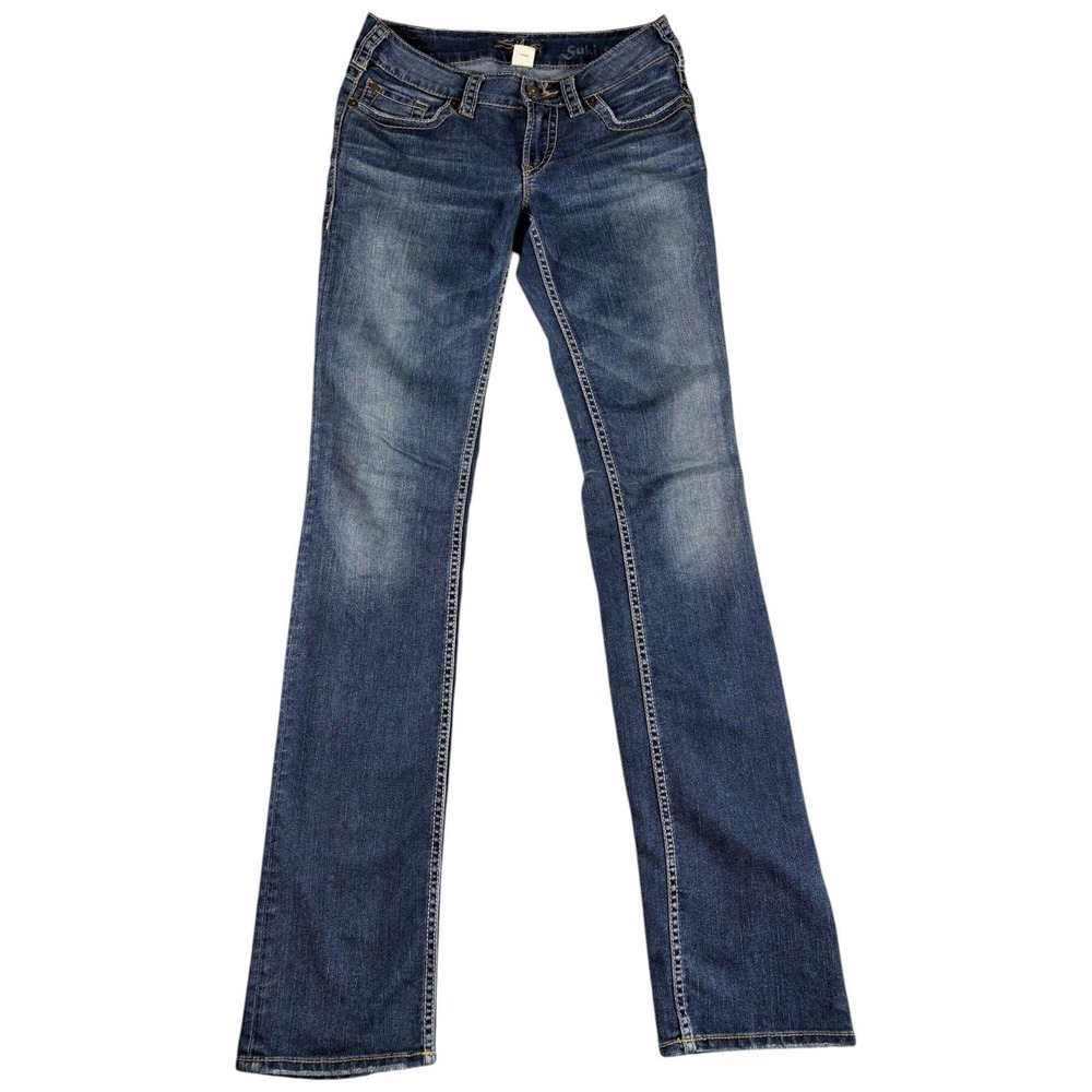 Silver Jeans Suki Straight Midrise Western Distressed Blue Denim W28 L33 L99205